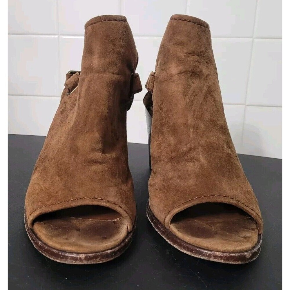Frye Dani Shield Slingback Sandal Heels Open Toe Suede Wood Brown Size 9M**